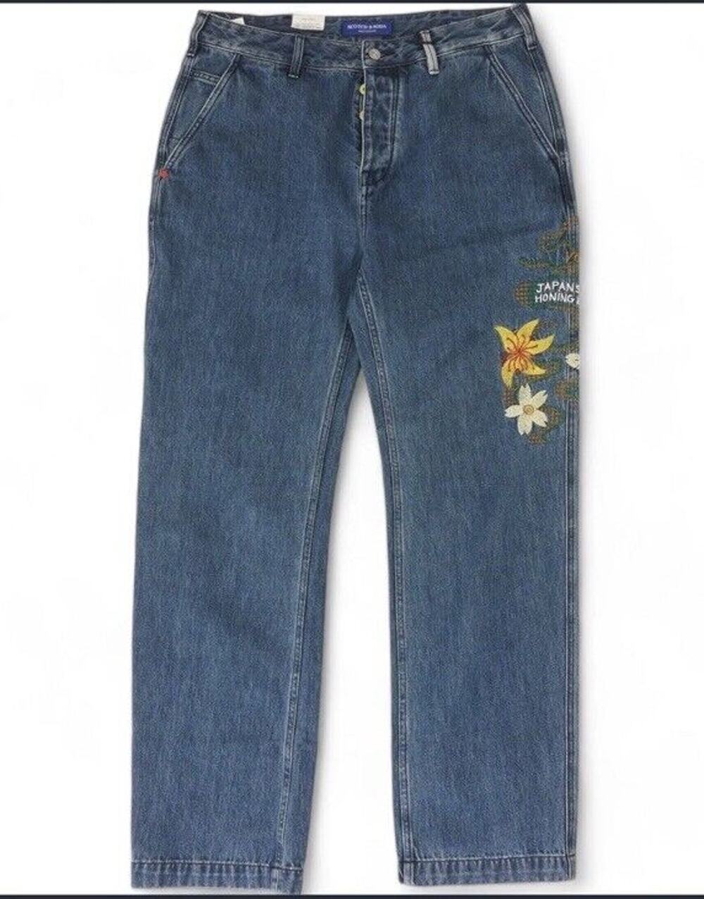 NWT Scotch & Soda Verve Straight Leg Relaxed Utility Fit embroidered Jeans 32 32